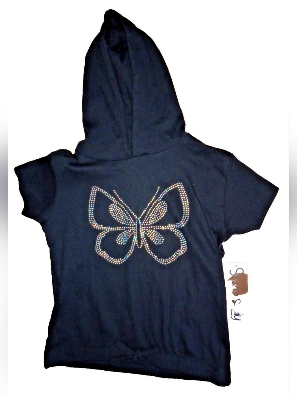 NWT Sophia & Lily Girls Hoodie Tee Black Rhinestone Butterfly Size 10/12
